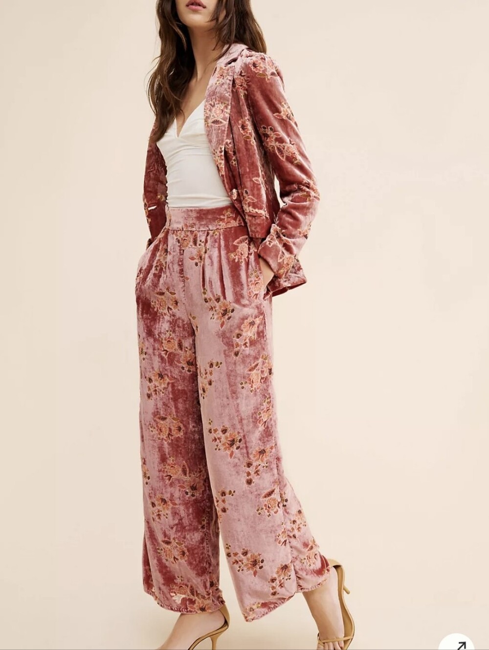 Anthro Hutch Floral Velvet Wide Leg Lined Pants & Lined Jacket Set, XS - Picture 4 of 16